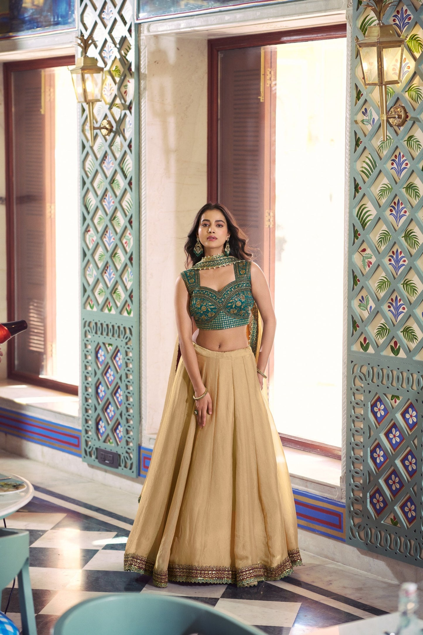 Designer Cream Color Fendi Silk Wedding Wear Lehenga Choli