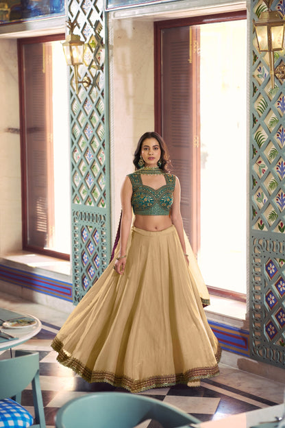 Designer Cream Color Fendi Silk Wedding Wear Lehenga Choli