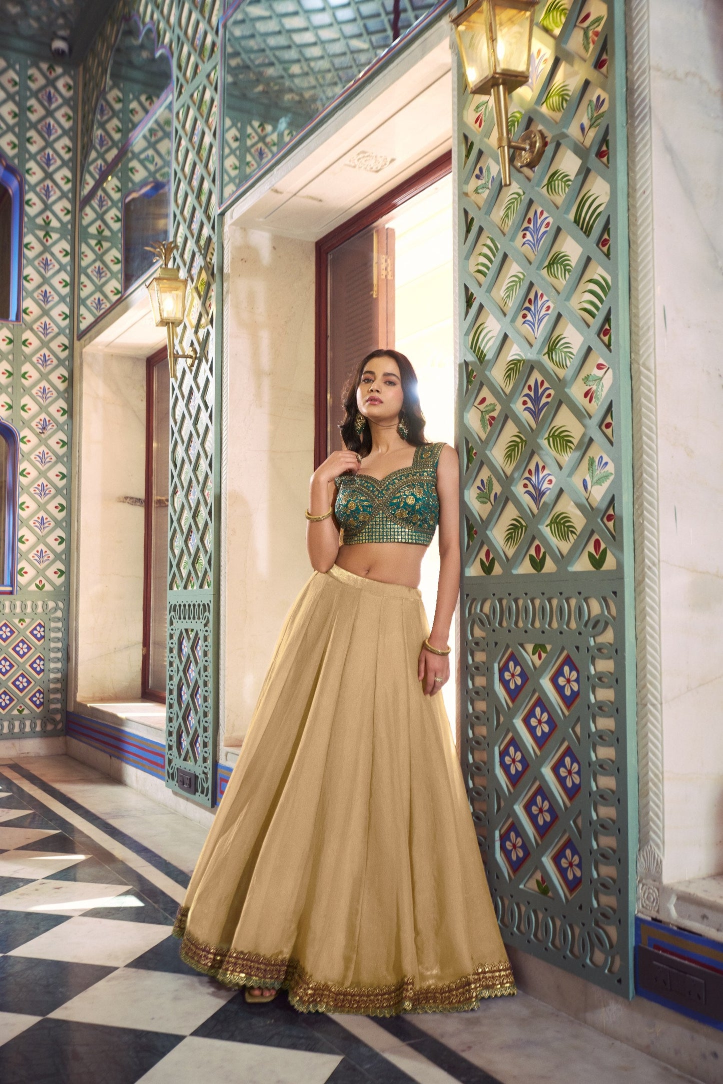 Designer Cream Color Fendi Silk Wedding Wear Lehenga Choli