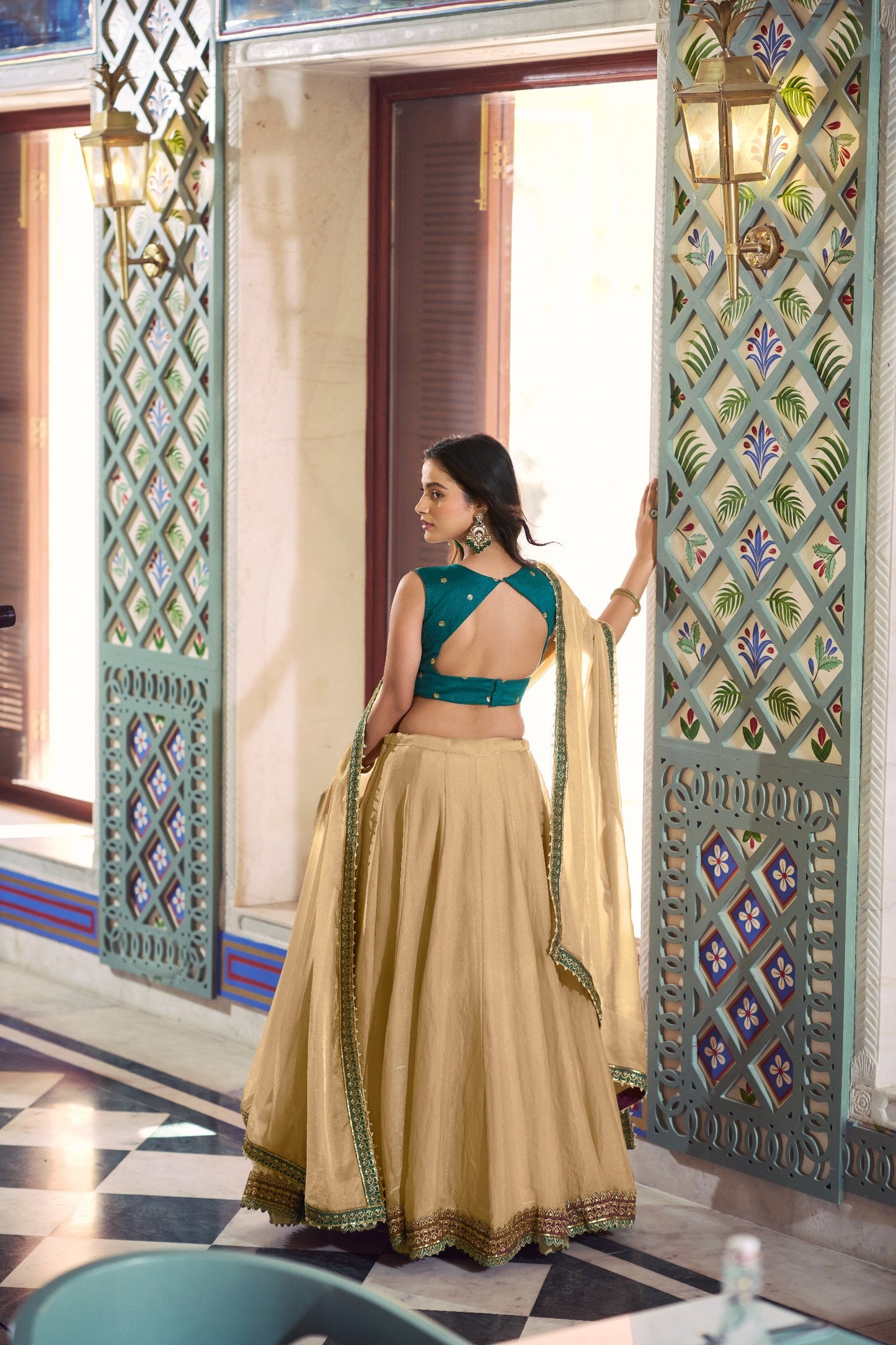 Designer Cream Color Fendi Silk Wedding Wear Lehenga Choli