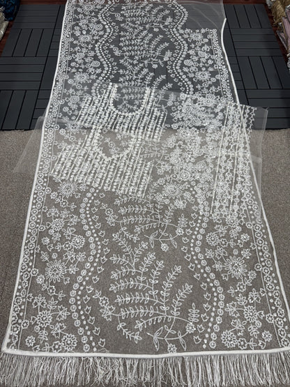 Captivating Embroidery Work White Color Designer Saree