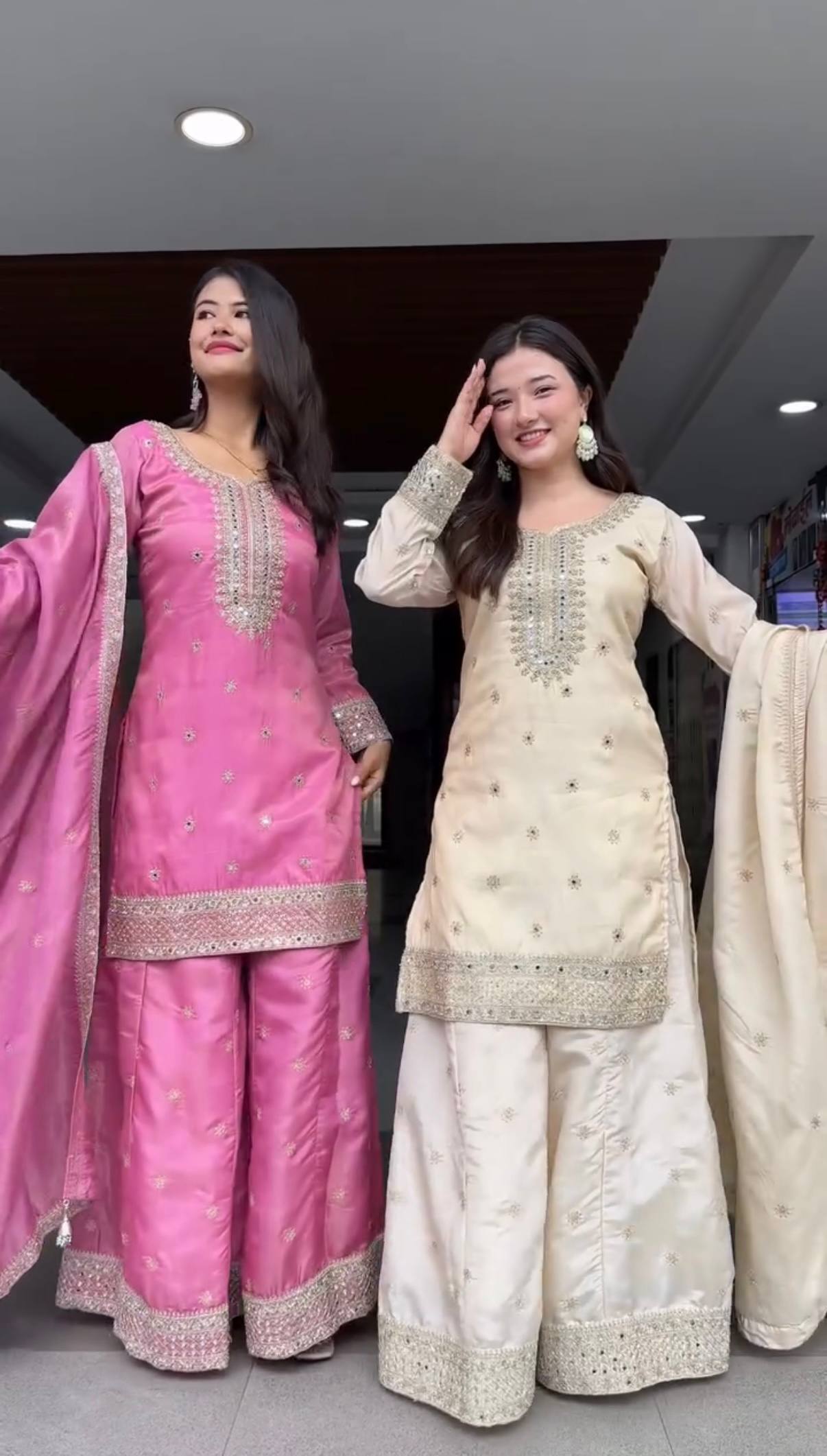 Engagement Wear Embroidered Kurti And Plazzo Set