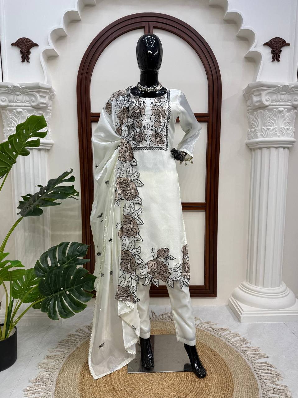 Party Wear off White Color Thread Work Salwar Suit