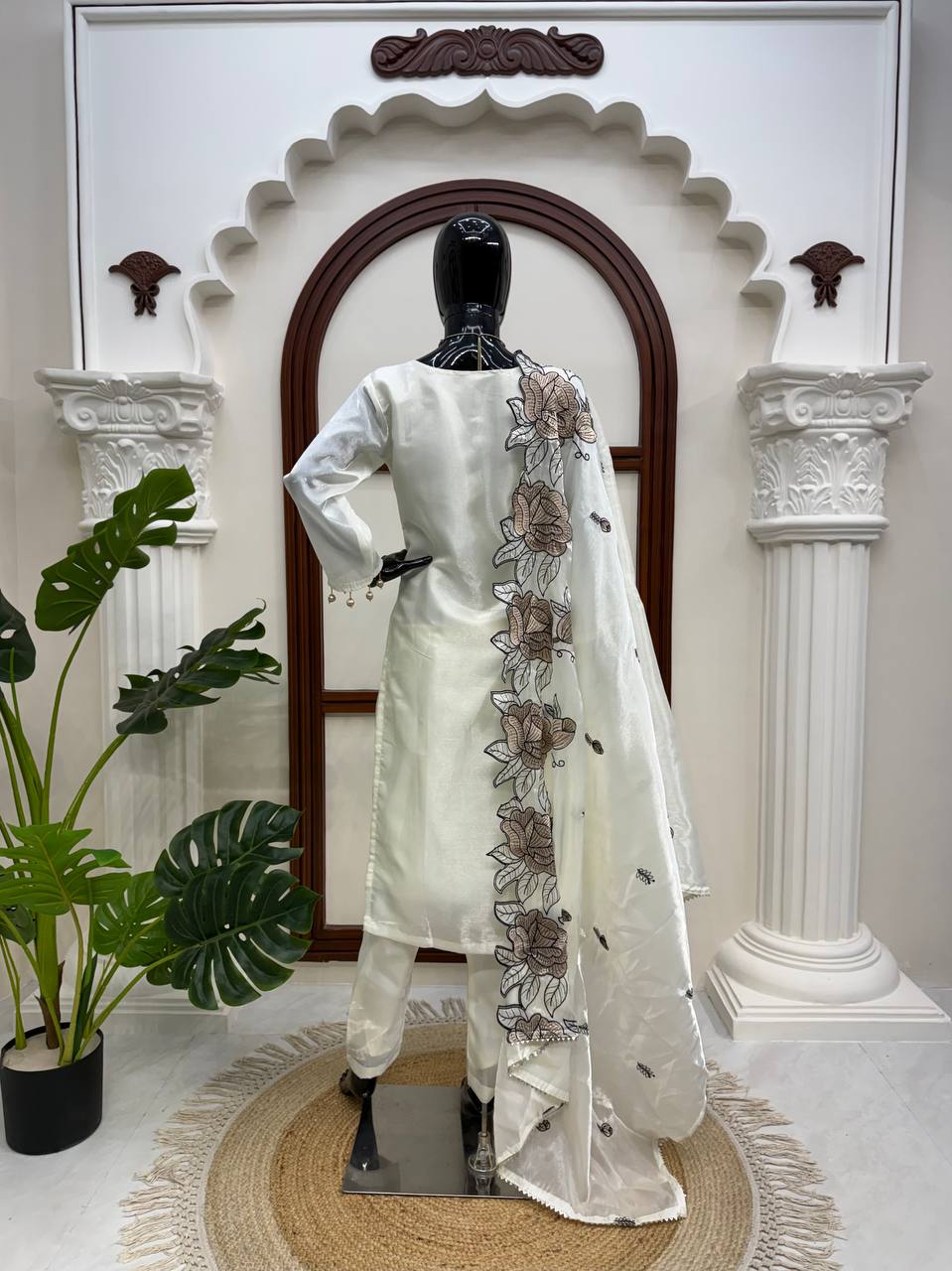 Party Wear off White Color Thread Work Salwar Suit