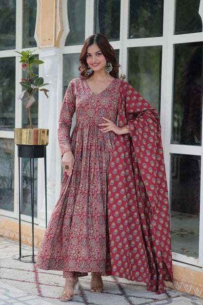 Attractive Maroon Color Pure Cotton Designer Anarkali Suit