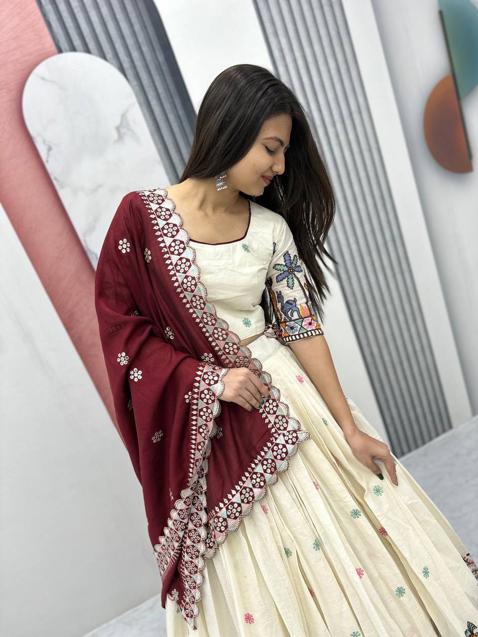 Wedding Wear Maroon Color Pure Cotton With Embroidery Chain Work Lehenga Choli