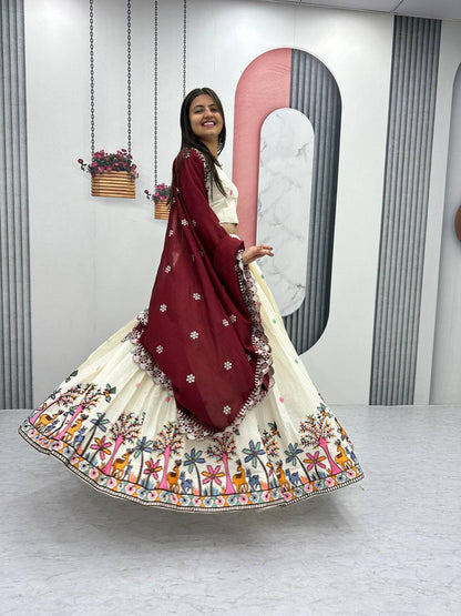 Wedding Wear Maroon Color Pure Cotton With Embroidery Chain Work Lehenga Choli