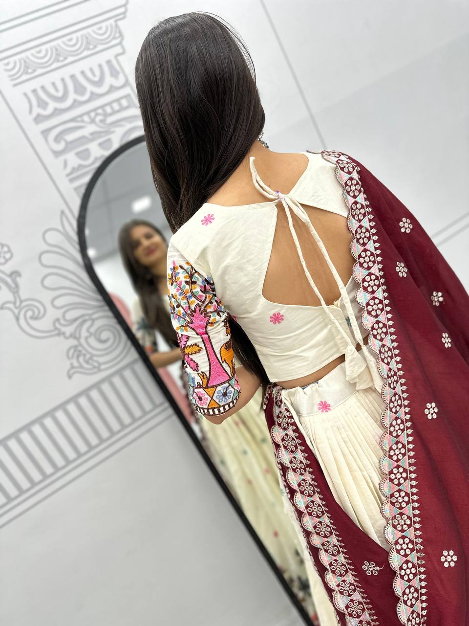 Wedding Wear Maroon Color Pure Cotton With Embroidery Chain Work Lehenga Choli