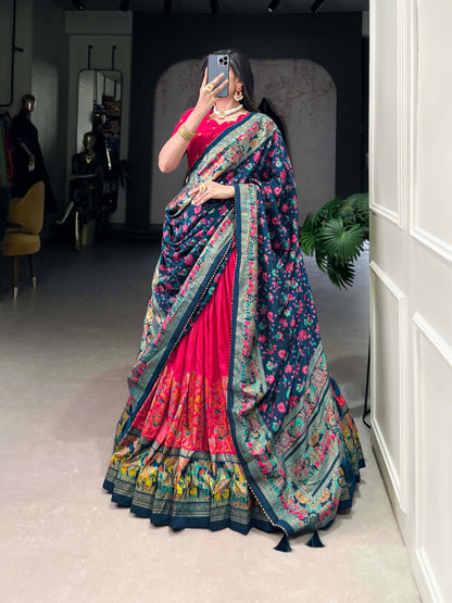 Occasion Wear Pink Color Tussar Silk And Printed With Foil Work Designer Lehenga Choli