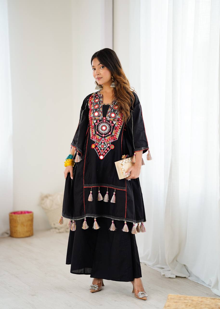 Fetive Wear Black Color Pure Khadi Cotton Embroidered Designer Co-ord Set