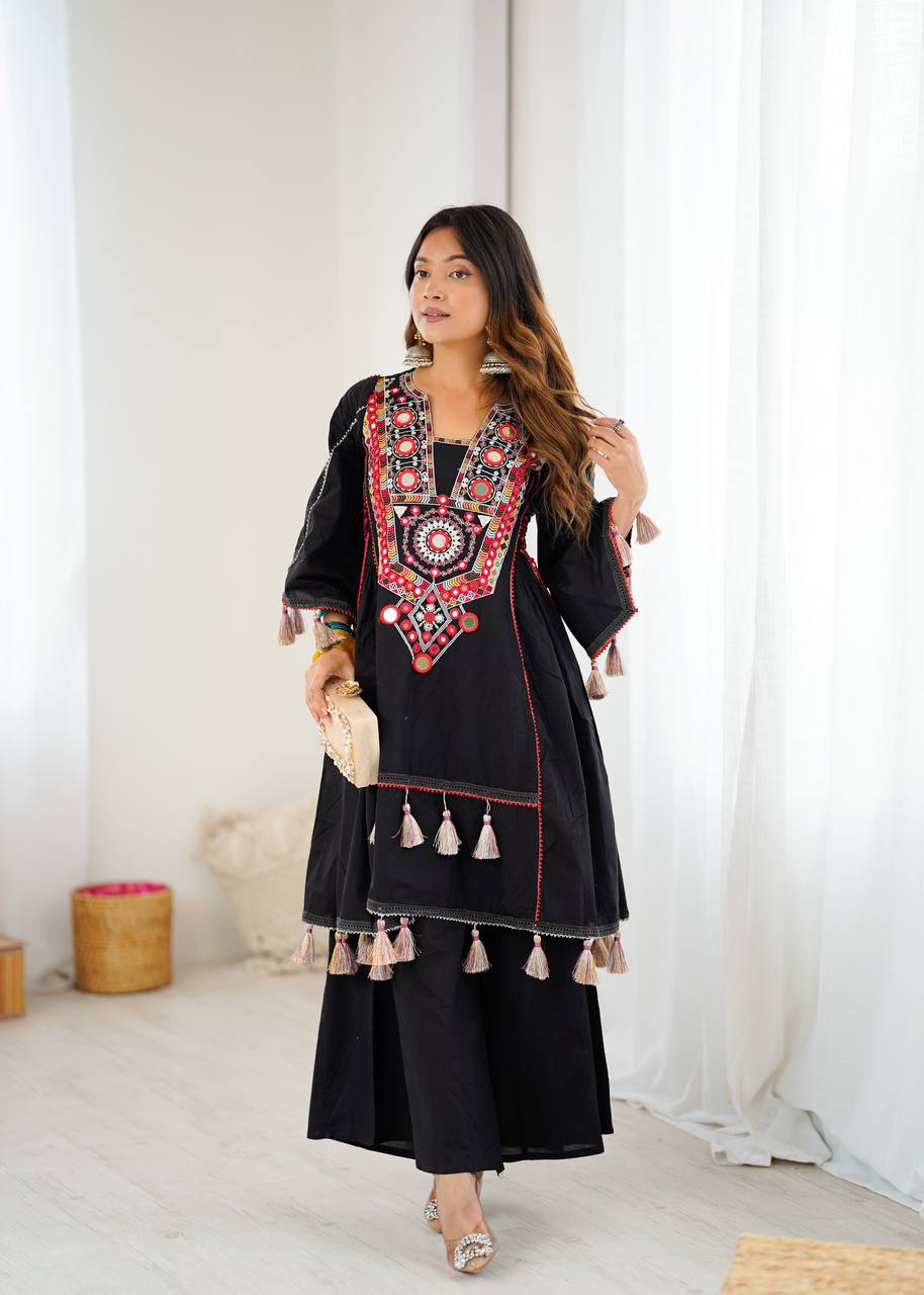 Fetive Wear Black Color Pure Khadi Cotton Embroidered Designer Co-ord Set