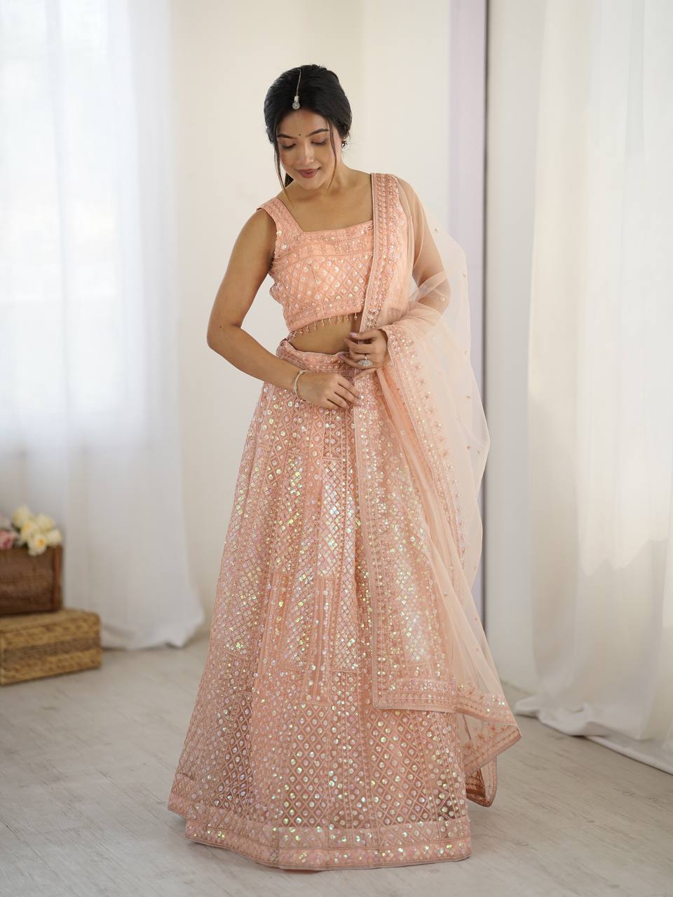 Peach Color Embroidered Designer Lehenga Choli