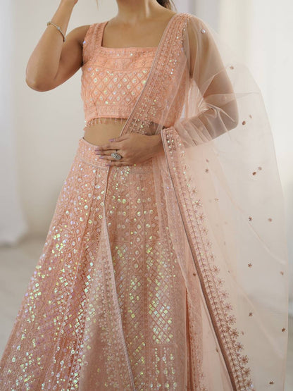Peach Color Embroidered Designer Lehenga Choli