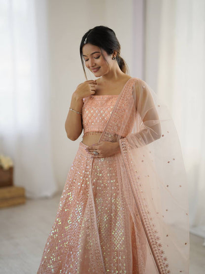 Peach Color Embroidered Designer Lehenga Choli