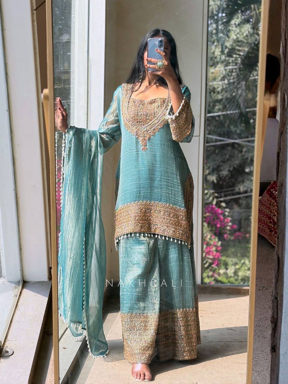 Wedding Wear Fendy Silk Embroidered Sharara Suit Set