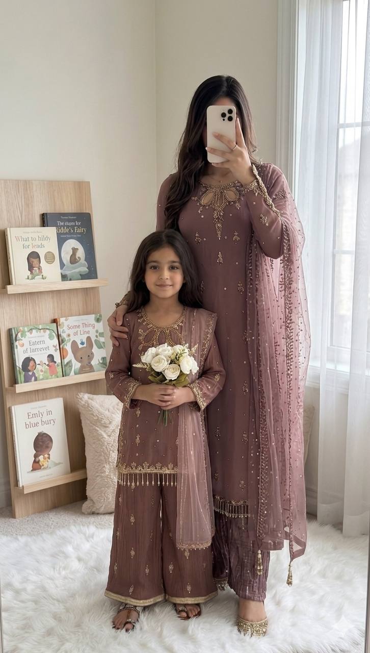 Mother And Daughter Matching Designer Faux Georgette Palazzo Suit Set