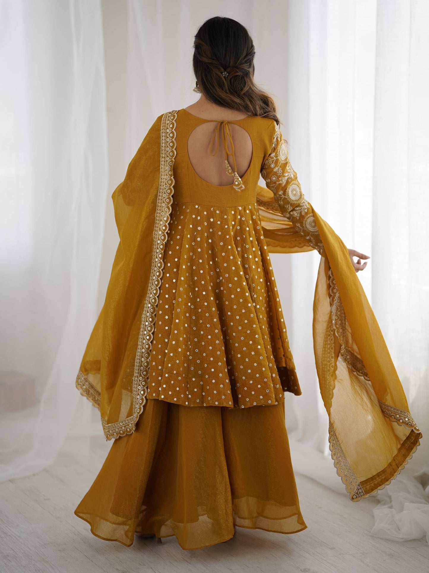 Party Wear Yellow Color Embroidered Sequence Work Sharara Suit