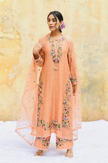 Festive Wear Peach Color Heavy Embroidered Sequin Work Designer Palazzo Suit