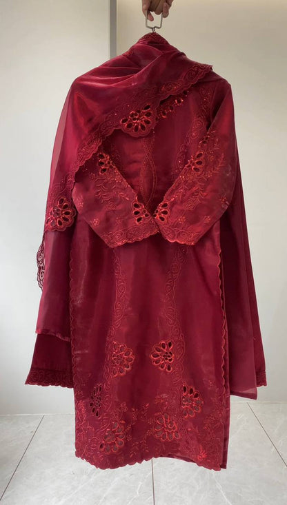 Wedding Wear Maroon Color Embroidery Work Ready To Wear Palazzo Suit