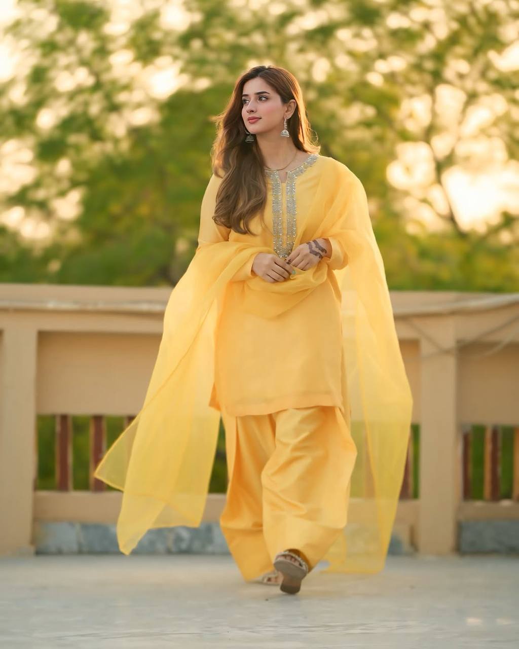 Gorgeous Yellow Color Faux Georgette And Embroidery With Hand work And Beads Salwar Suit