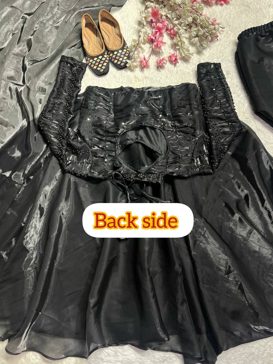 Shining Black Pure Heavy Jimmy Choo With 5mm Sequence And Embroidery Work Anarkali Gown