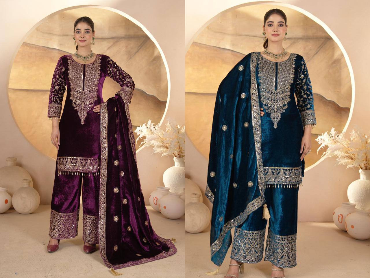 Luxury Heavy Viscose Velvet Embroidered Palazzo Salwar Suit Set