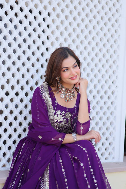 Mesmerizing Purple Color Heavy Faux Georgette And Embroidery Sequence Work Lehenga Choli