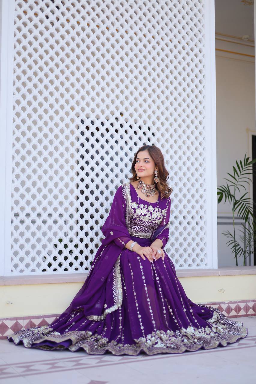 Mesmerizing Purple Color Heavy Faux Georgette And Embroidery Sequence Work Lehenga Choli