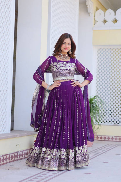 Mesmerizing Purple Color Heavy Faux Georgette And Embroidery Sequence Work Lehenga Choli