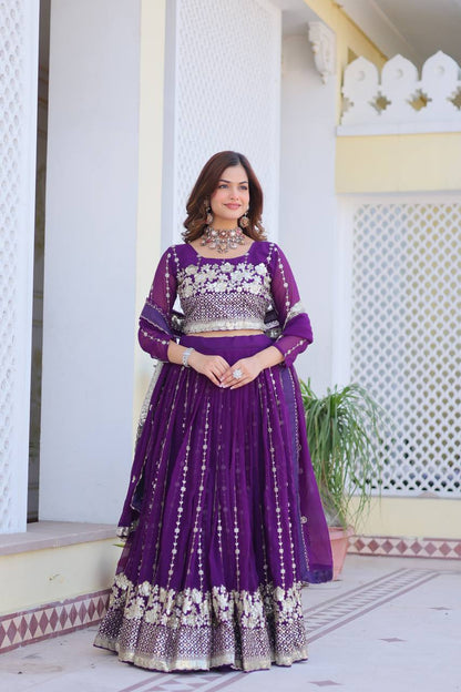 Mesmerizing Purple Color Heavy Faux Georgette And Embroidery Sequence Work Lehenga Choli