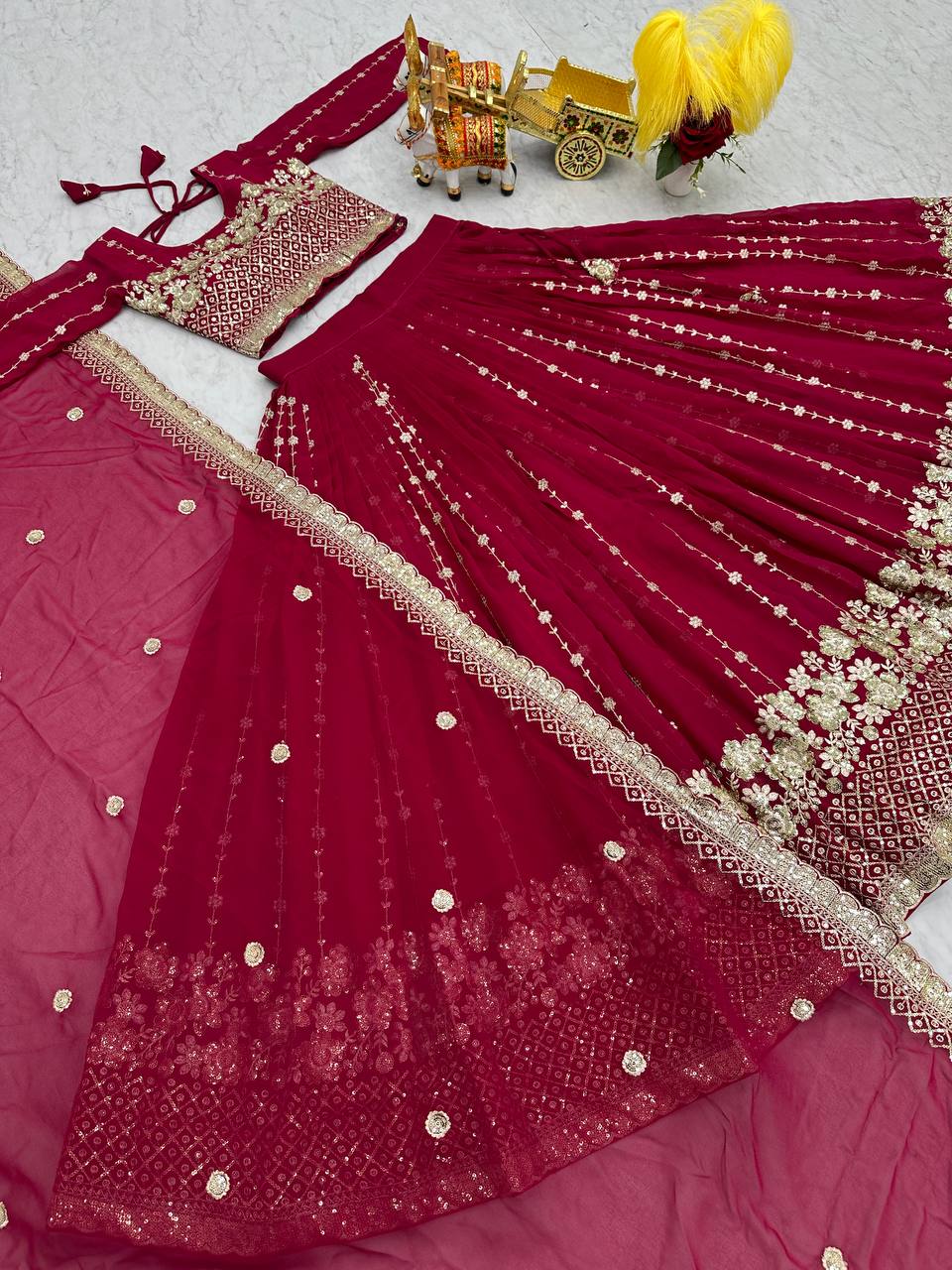 Mesmerizing Pink Color Heavy Faux Georgette And Embroidery Sequence Work Lehenga Choli