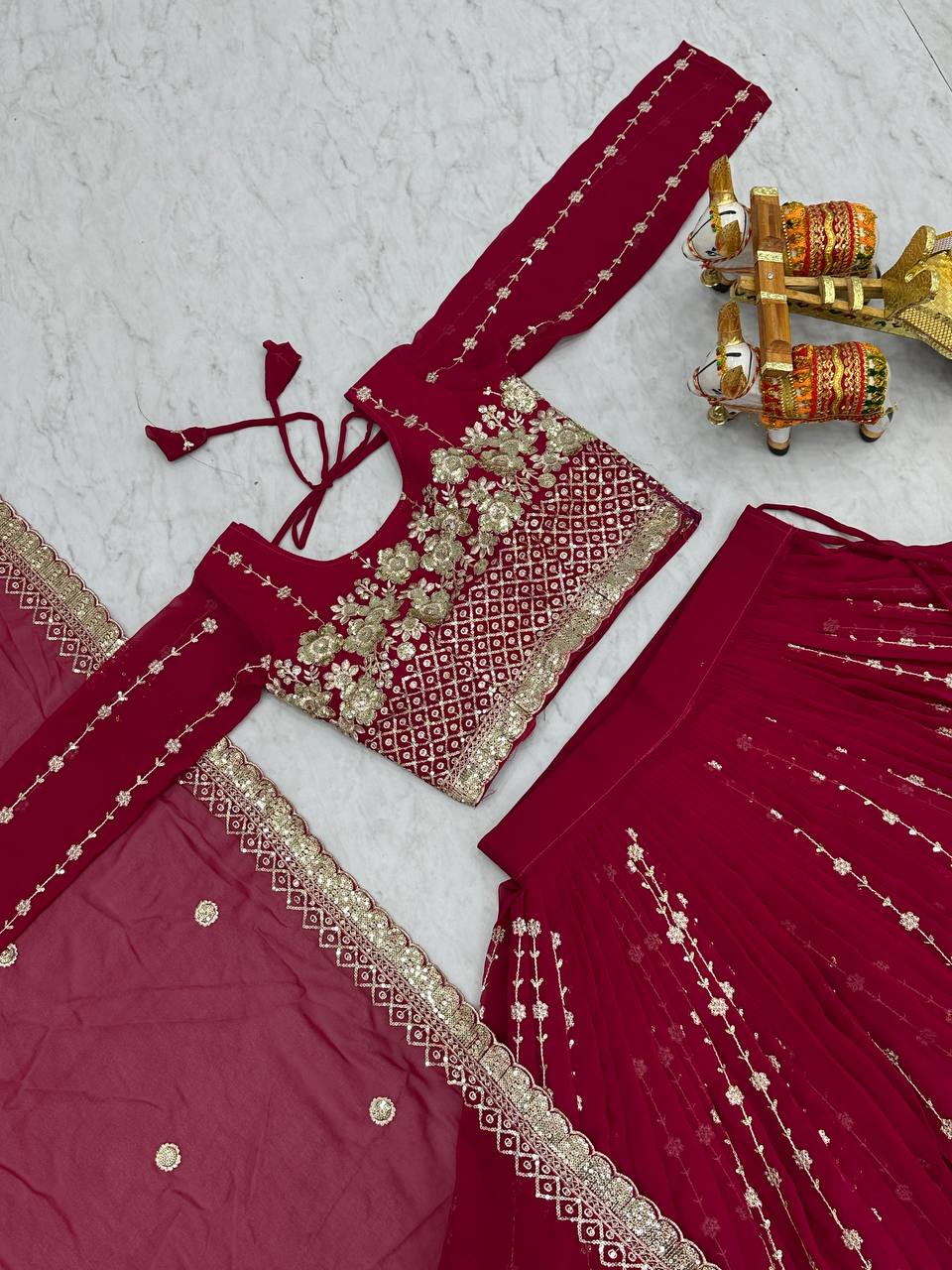 Mesmerizing Pink Color Heavy Faux Georgette And Embroidery Sequence Work Lehenga Choli
