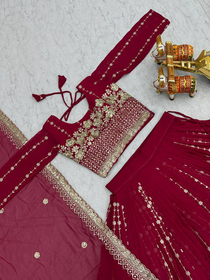 Mesmerizing Pink Color Heavy Faux Georgette And Embroidery Sequence Work Lehenga Choli
