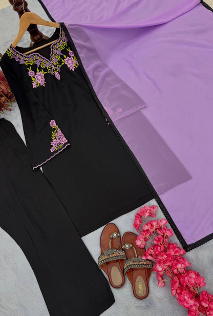 Gorgeous Black Color Heavy Rayon Silk With Embroidery Work Salwar Suit
