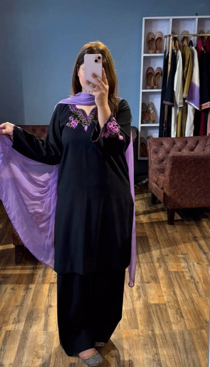 Gorgeous Black Color Heavy Rayon Silk With Embroidery Work Salwar Suit