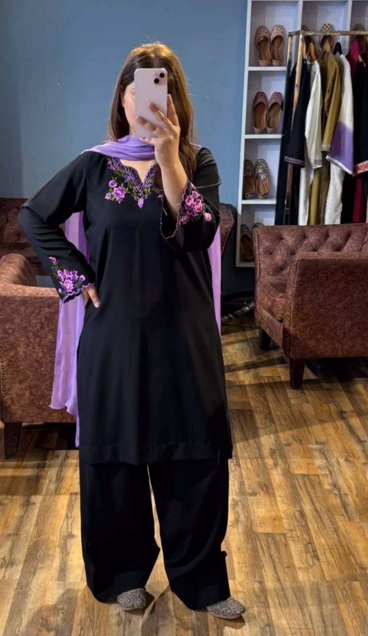 Gorgeous Black Color Heavy Rayon Silk With Embroidery Work Salwar Suit