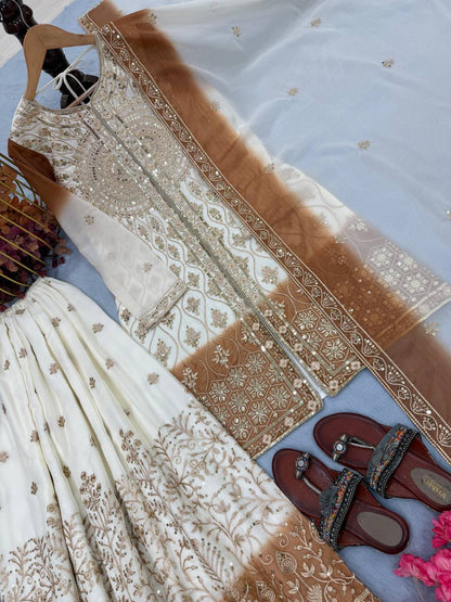 Pakistani Wear Dual Tone Brown Color Georgette Palazzo Suit Set