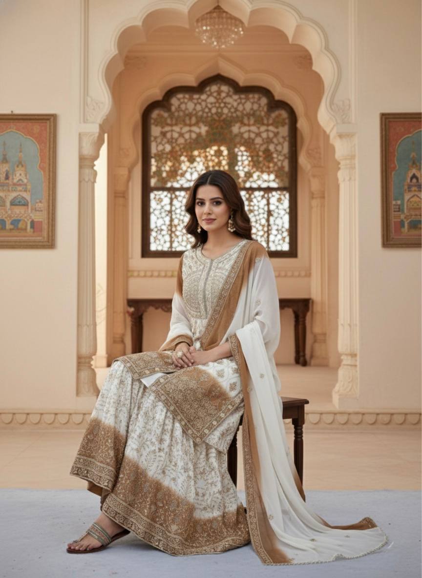 Pakistani Wear Dual Tone Brown Color Georgette Palazzo Suit Set