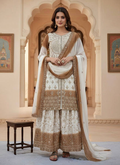 Pakistani Wear Dual Tone Brown Color Georgette Palazzo Suit Set