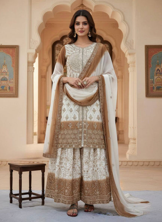 Pakistani Wear Dual Tone Brown Color Georgette Palazzo Suit Set