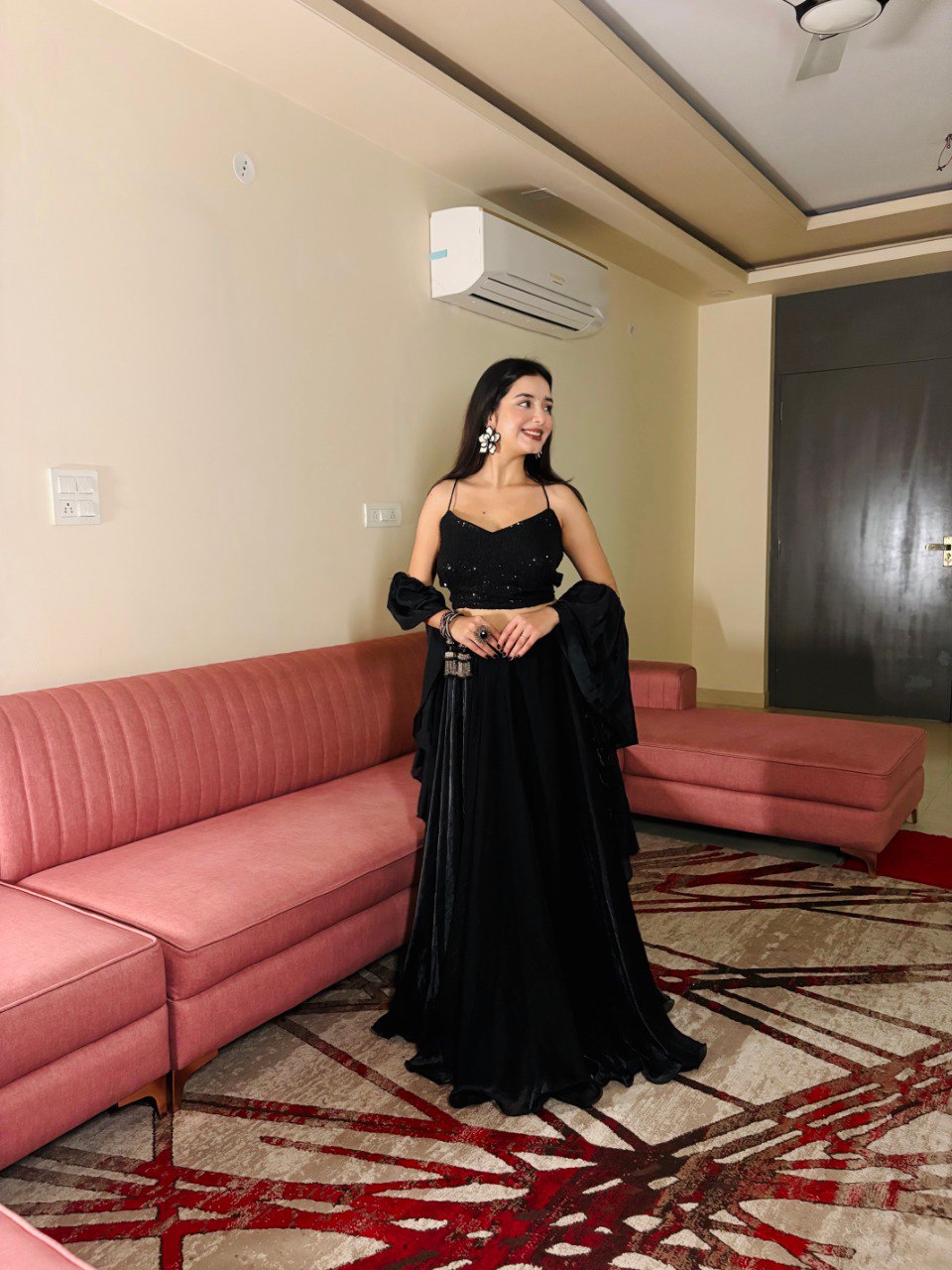 Party Wear Black Color Soft Georgette Sequence Lehenga Choli