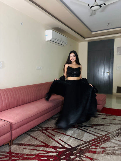 Party Wear Black Color Soft Georgette Sequence Lehenga Choli