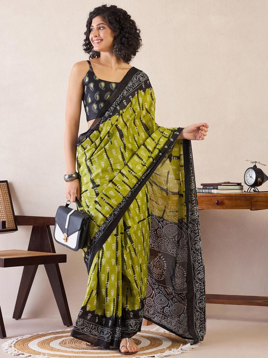 Wedding Wear Green Color Printed Ready To Wear Saree