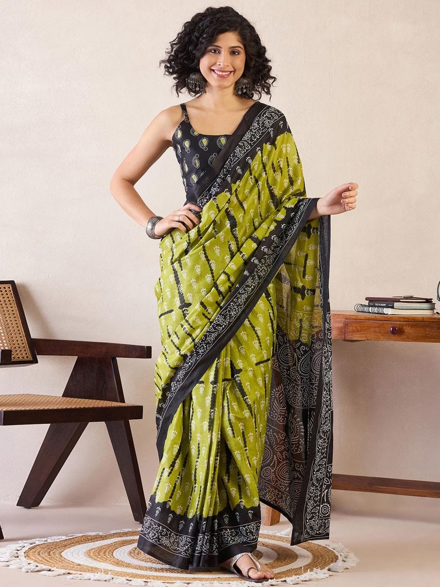 Wedding Wear Green Color Printed Ready To Wear Saree