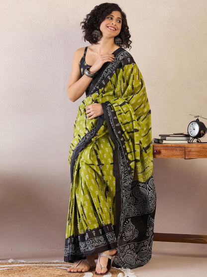 Wedding Wear Green Color Printed Ready To Wear Saree