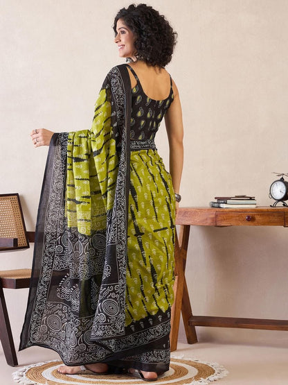 Wedding Wear Green Color Printed Ready To Wear Saree