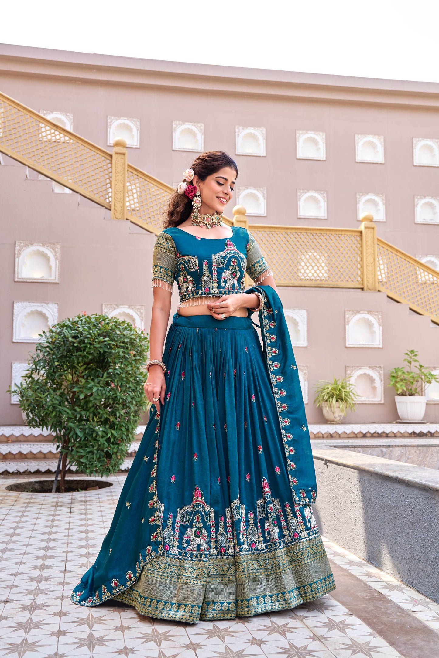 Traditional Wear Blue Color Heavy Embroidery Sequence Lehenga Set