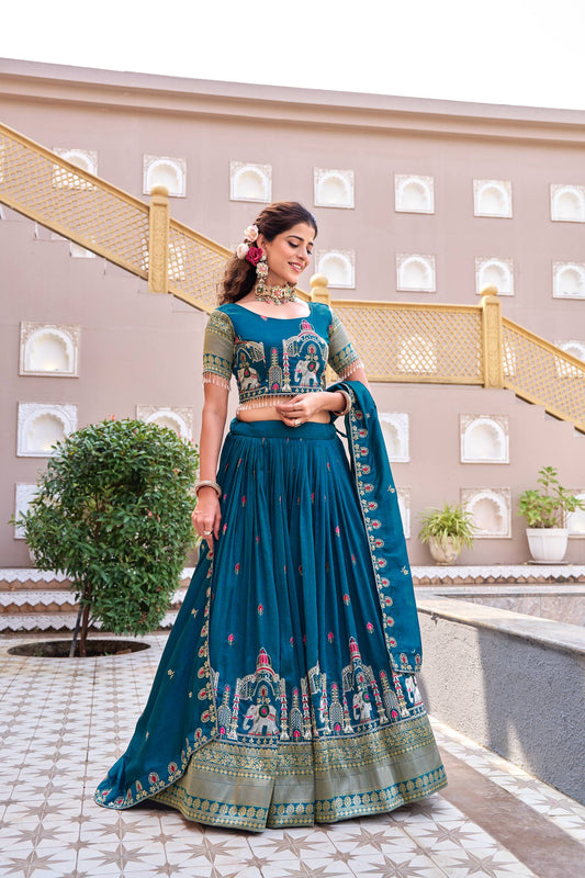 Traditional Wear Blue Color Heavy Embroidery Sequence Lehenga Set
