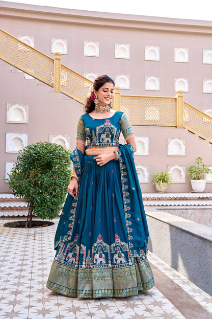 Traditional Wear Blue Color Heavy Embroidery Sequence Lehenga Set