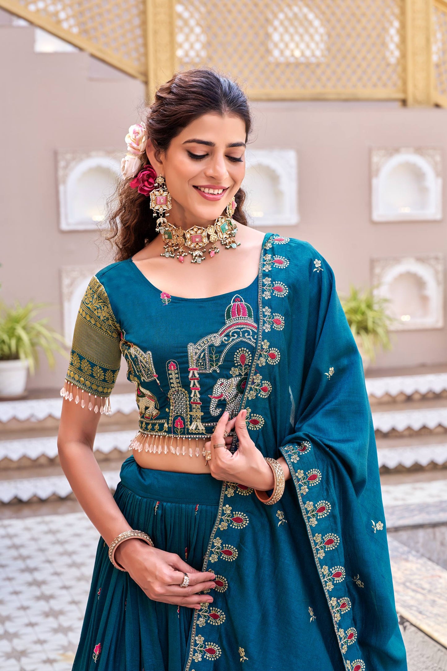 Traditional Wear Blue Color Heavy Embroidery Sequence Lehenga Set